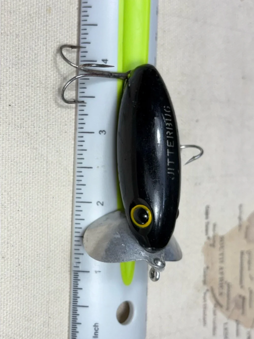 Vintage Fred Arbogast Black Jitterbug Topwater Fishing Lure w/ Early Bug Eye 50s